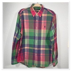 Ralph Lauren Men's Colorful Plaid Button Down 100% Cotton Shirt Sz M Lightweight